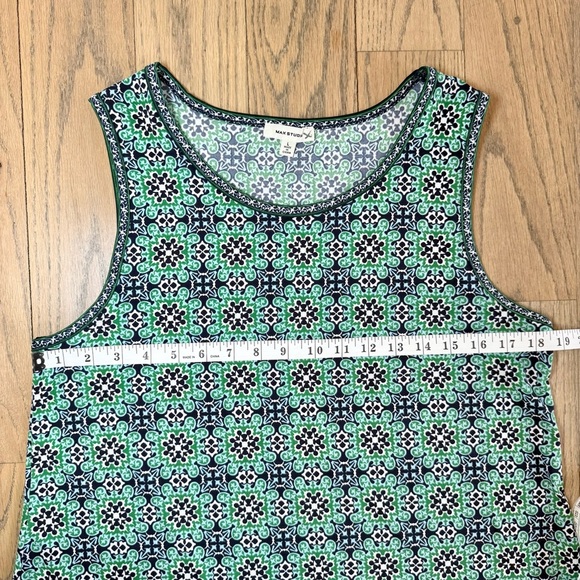 Max Studio Women’s Sleeveless Green and Blue Geometric Patterned Trapeze Dress L - Picture 11 of 13
